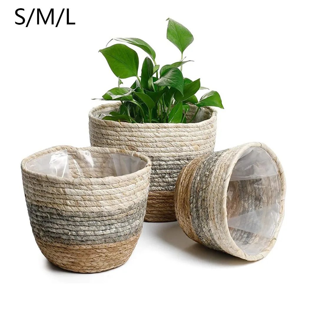Panier de rangement tissé à la main, Pot de fleur pour maison jardin SM L