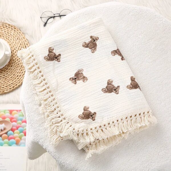 Couette Bébé Ours en Mousseline – Couverture Été Douce