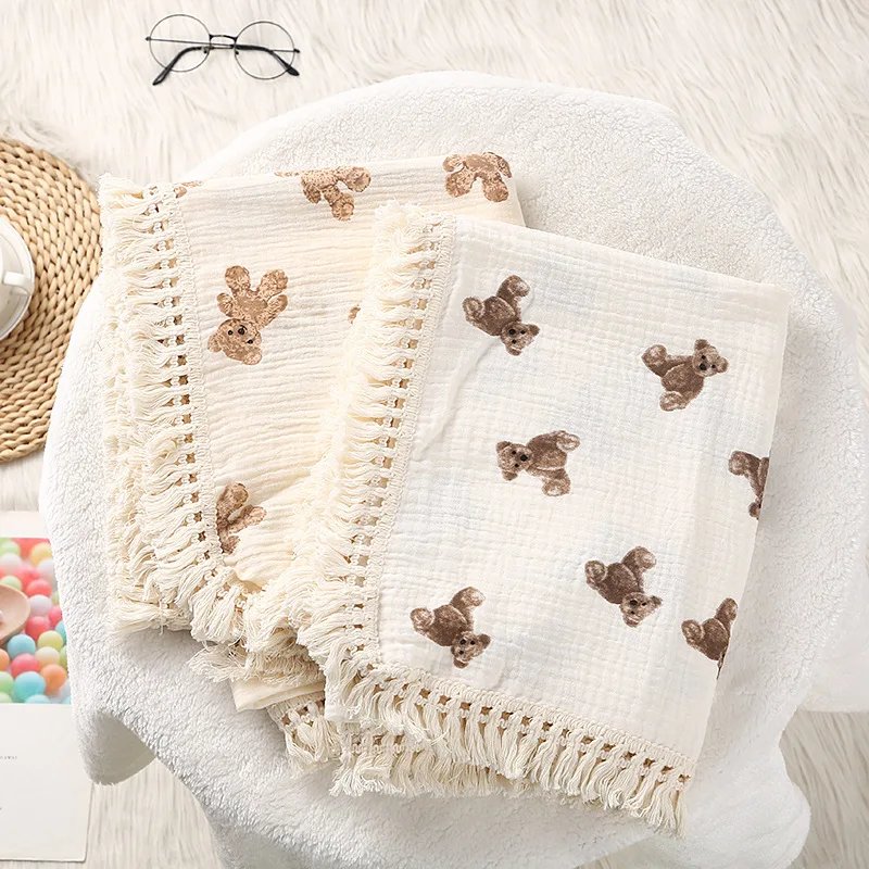 Couette Bébé Ours en Mousseline – Couverture Été Douce