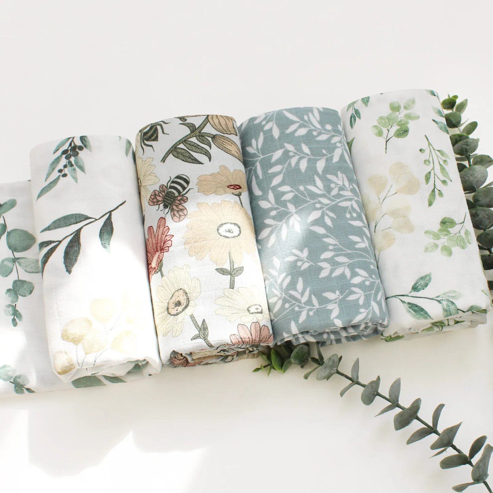 Couverture Bébé Mousseline Bambou & Coton – Motif Feuilles