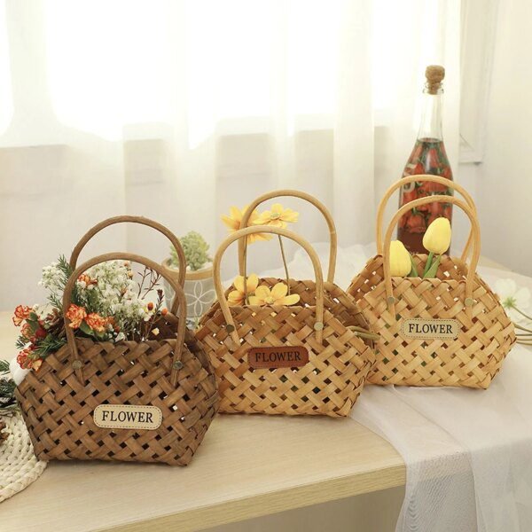 Panier de rangement Portable en bois tissé
