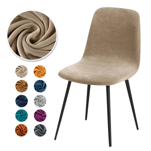 Housse de chaise salle manger à dossier court, en tissu velours, 23 couleurs, petite taille