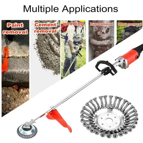 Tondeuse à Gazon avec Roue en Fil d'Acier, Brosse pour Mauvaises Herbes de Jardin