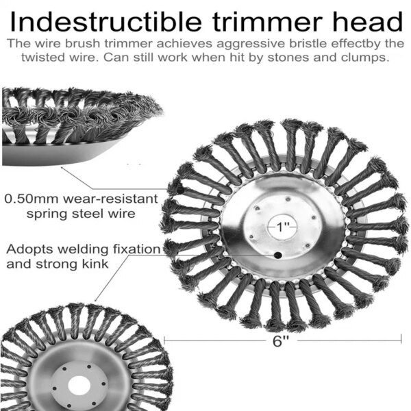 Brosse à Mauvaises Herbes de Jardin avec Roue en Fil d'Acier, Tondeuse à Gazon