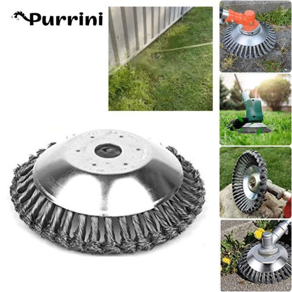Brosse à Mauvaises Herbes de Jardin avec Roue en Fil d'Acier, Tondeuse à Gazon