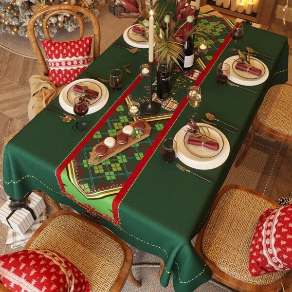 Nappe Rouge Festive de Noël Anti-Salissure – Élégance