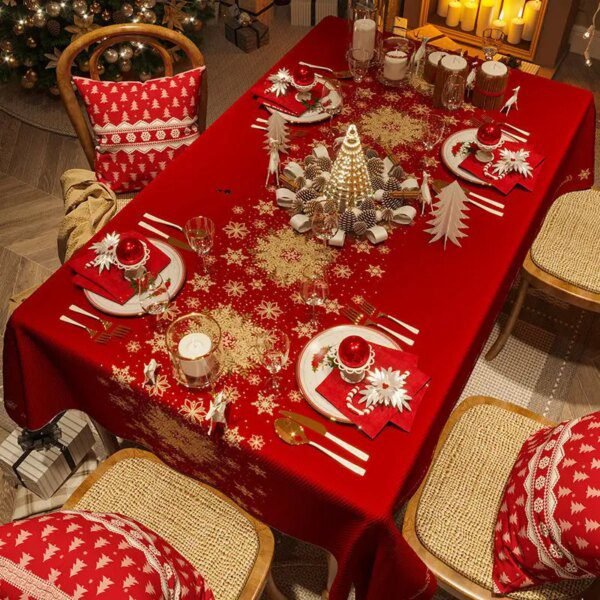 Nappe Rouge Festive de Noël Anti-Salissure – Élégance