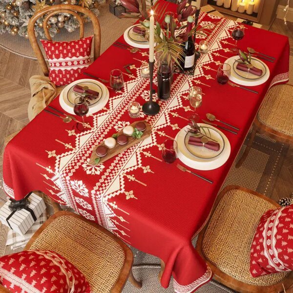 Nappe Rouge Festive de Noël Anti-Salissure – Élégance