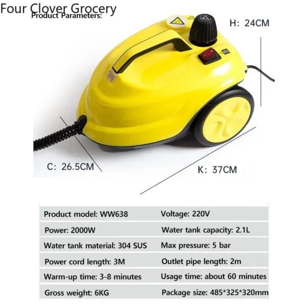 Nettoyeur Vapeur Multifonction WW638 – 2000W, Haute Température